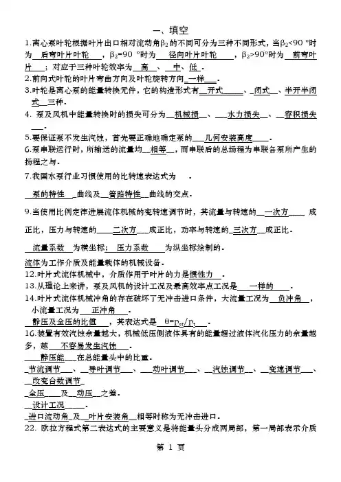 河南理工大学历年泵与风机试题精选