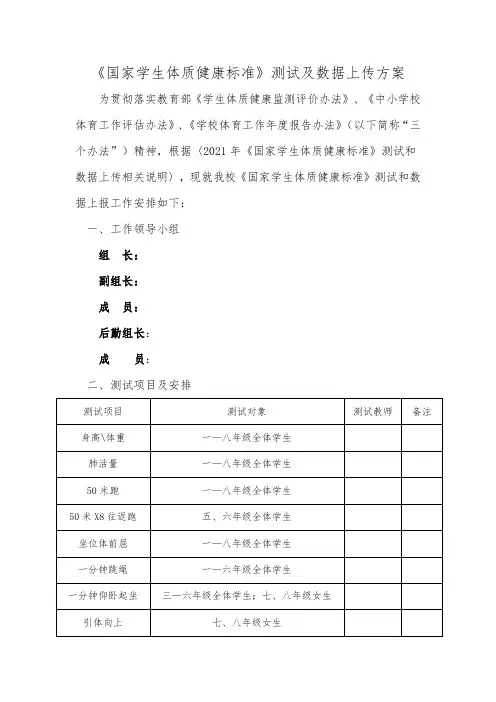 中小学体质检测方案