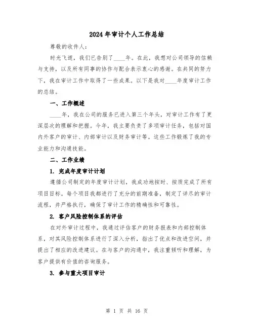 2024年审计个人工作总结(八篇)