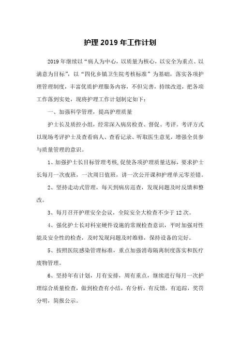 护理2019年工作计划