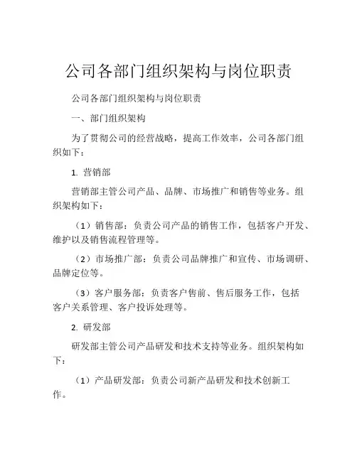 公司各部门组织架构与岗位职责