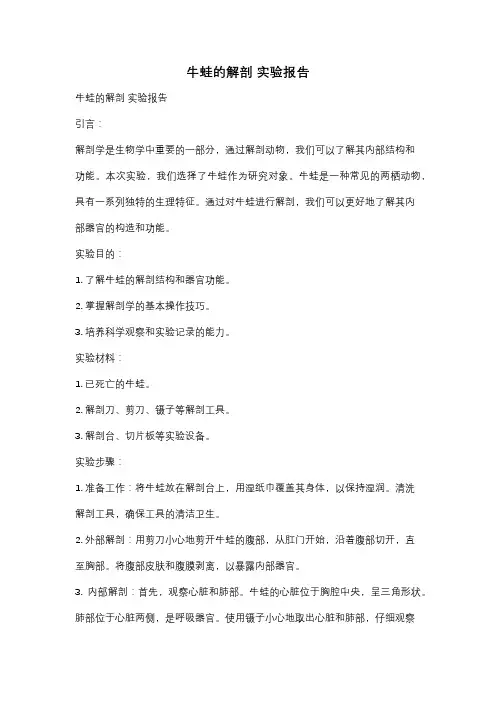 牛蛙的解剖 实验报告