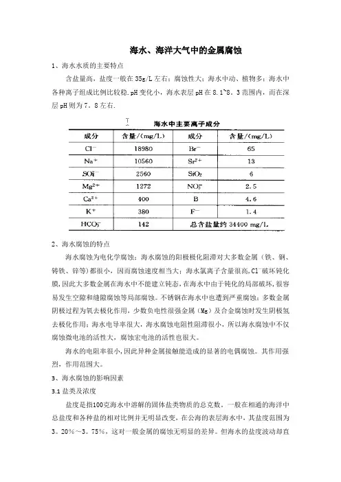 海水、海洋大气腐蚀特点及防腐