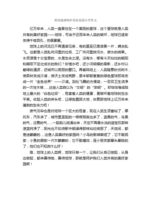 善待地球呵护美好家园小学作文