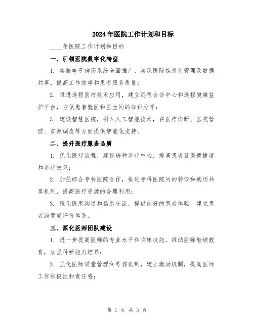 2024年医院工作计划和目标