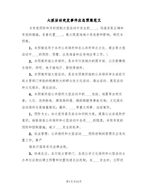 大型活动突发事件应急预案范文(五篇)