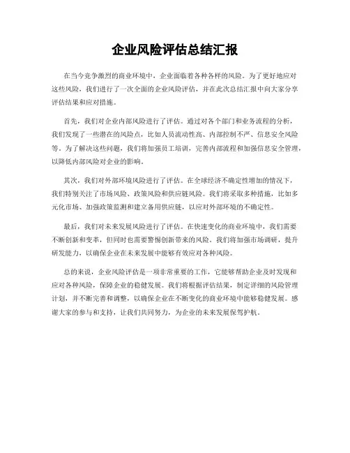 企业风险评估总结汇报