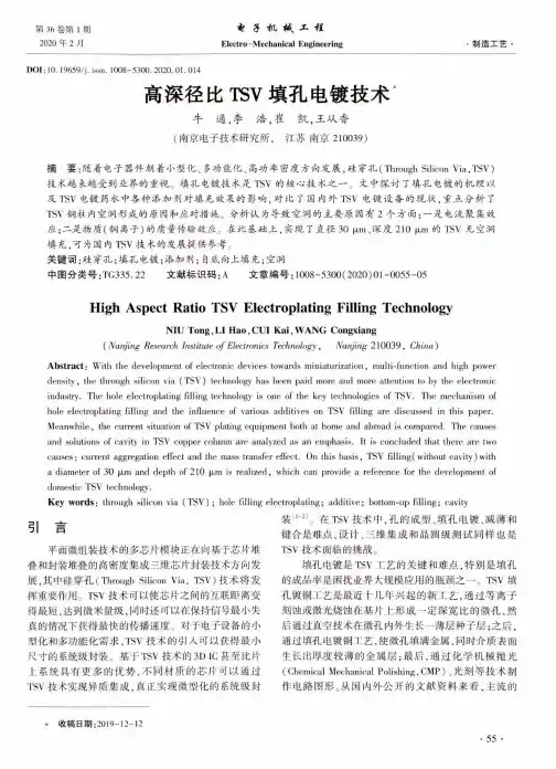 高深径比TSV填孔电镀技术