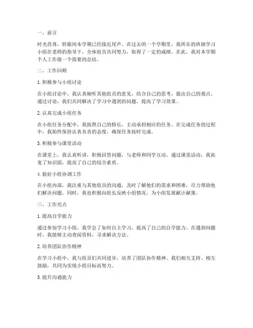 学习小组个人工作总结