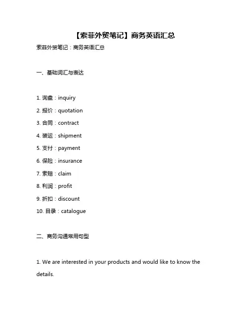 【索菲外贸笔记】商务英语汇总
