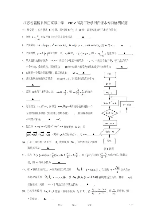 江苏省赣榆县厉庄高级中学2012届高三数学回归课本专项检测试题