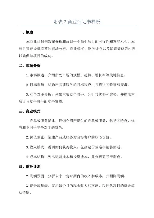 附表2商业计划书样板