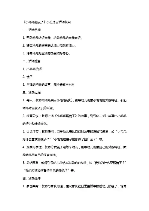 《小毛毛照镜子》小班语言活动教案