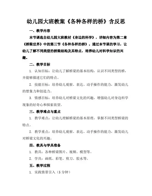 幼儿园大班教案《各种各样的桥》含反思