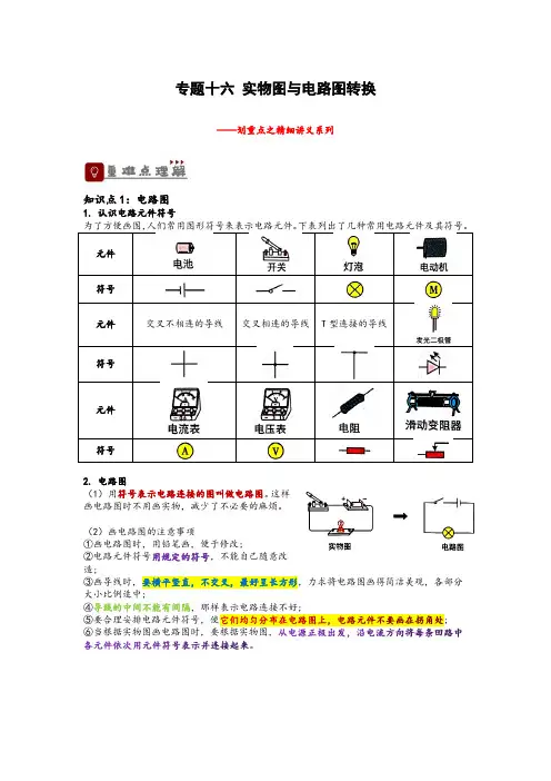 专题16实物图与电路图转换2023中考物理一轮复习精细讲义