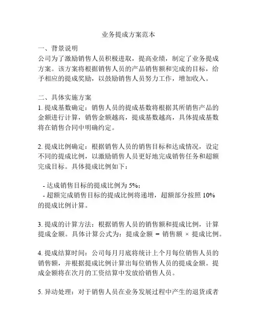 业务提成方案范本