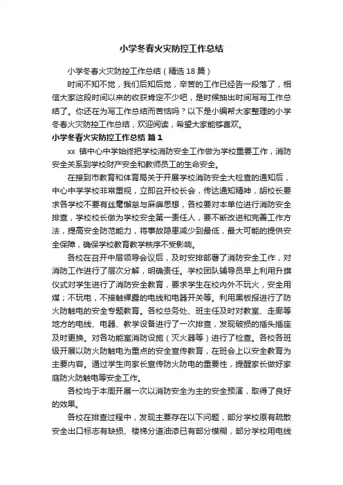 小学冬春火灾防控工作总结（精选18篇）