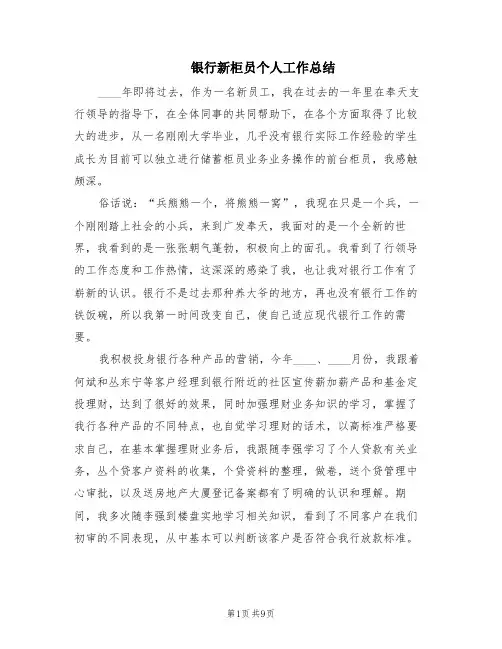 银行新柜员个人工作总结(5篇)