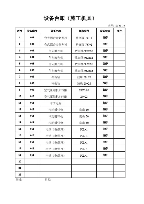设备台账、保养计划、保养记录、维修记录(施工机具管理)