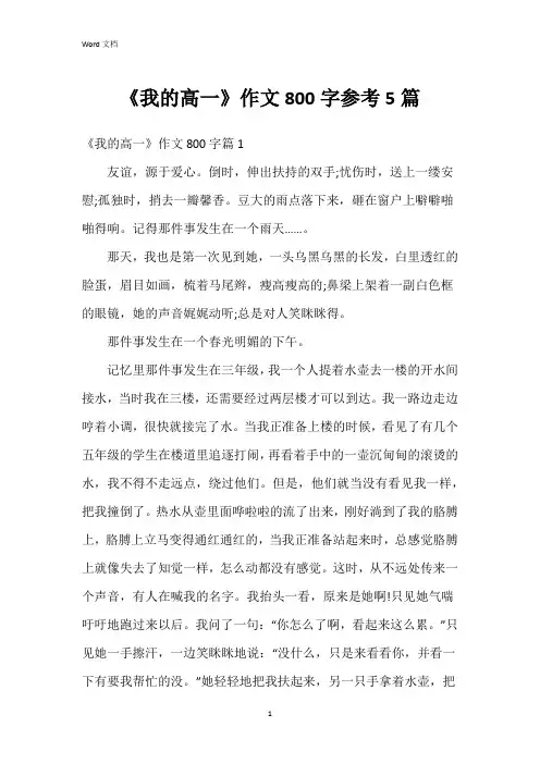 《我的高一》作文800字参考5篇
