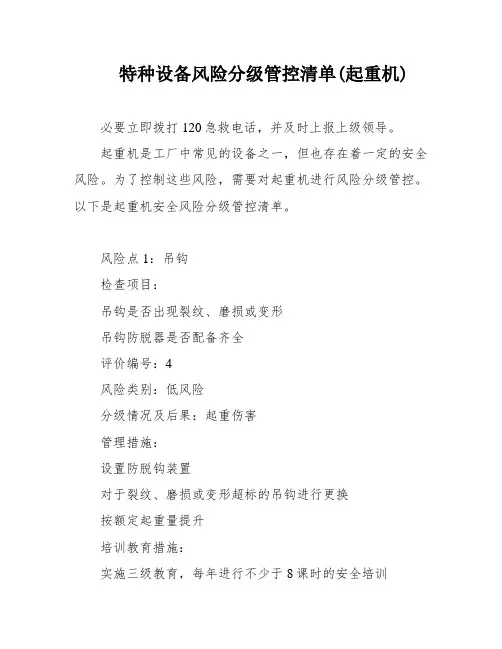 特种设备风险分级管控清单(起重机)