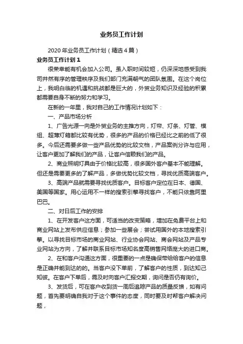 2020年业务员工作计划（精选4篇）