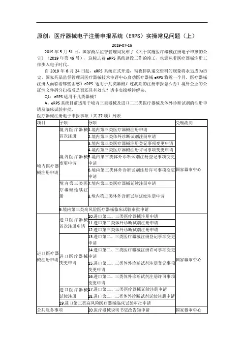 医疗器械电子注册申报系统(ERPS)实操常见问题