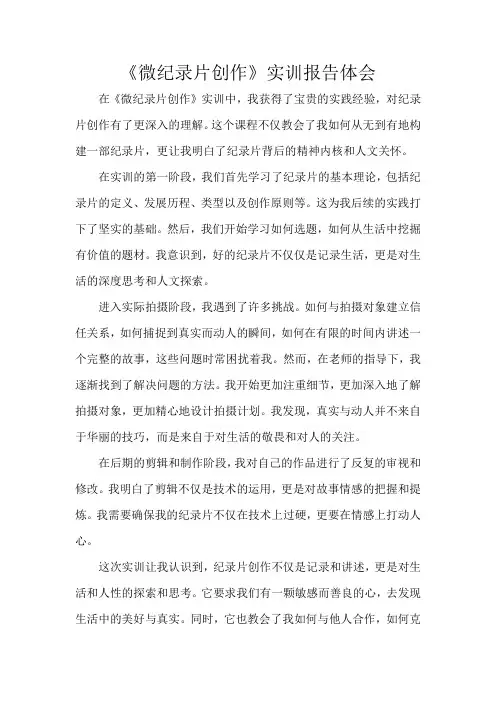 《微纪录片创作》实训报告体会