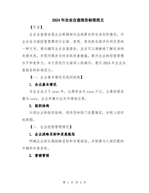 2024年企业自查报告标准范文