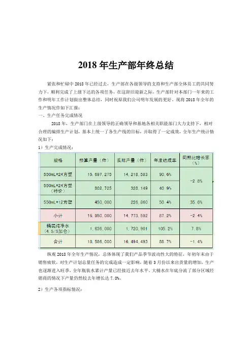 2018年生产部年终总结