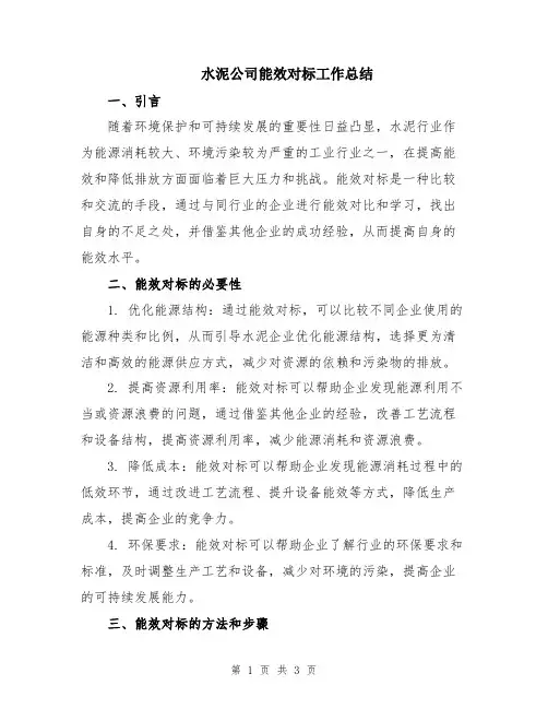 水泥公司能效对标工作总结
