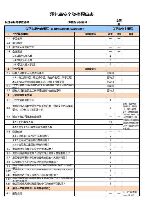 承包商安全资格预审表