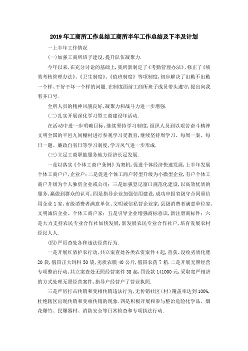 2019年工商所工作总结 工商所半年工作总结及下半及计划 精品