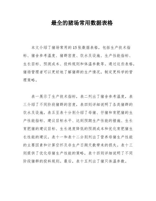 最全的猪场常用数据表格