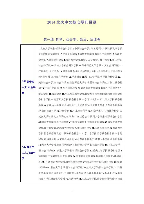 2014北大中文核心期刊