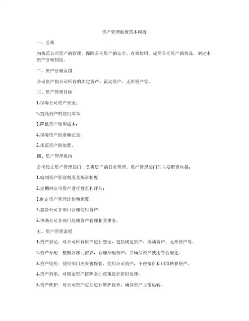 资产管理制度范本模板