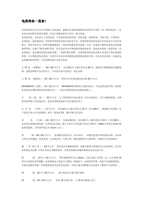 龟类寿命一览表