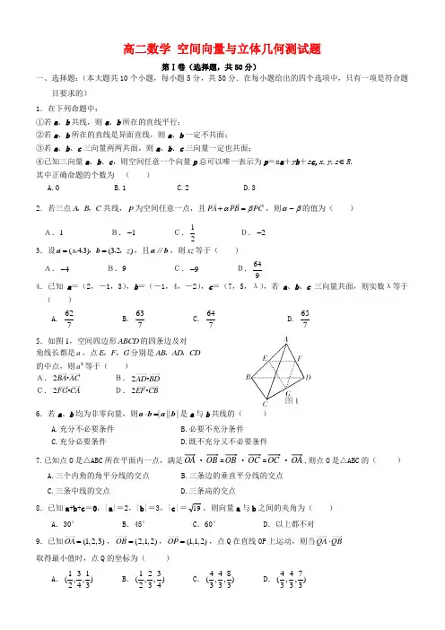 高二数学-空间向量与立体几何测试题及答案
