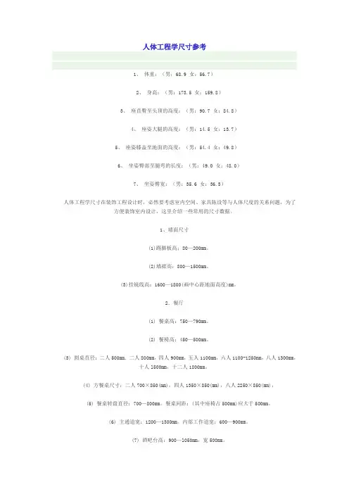 人体工程学尺寸参考
