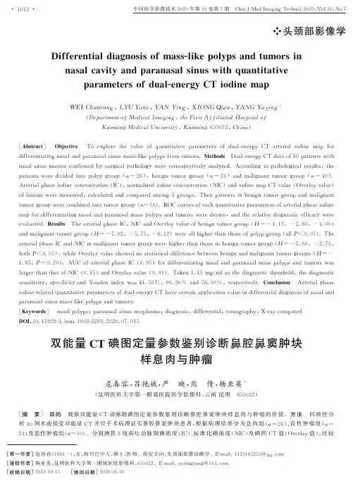 双能量CT碘图定量参数鉴别诊断鼻腔鼻窦肿块样息肉与肿瘤