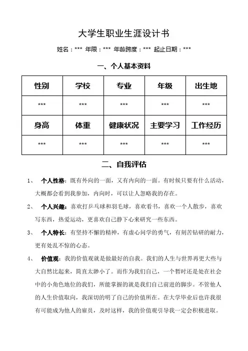 2012年 大学生职业生涯规划书——标准版