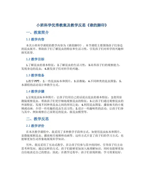 小班科学优秀教案及教学反思《谁的脚印》