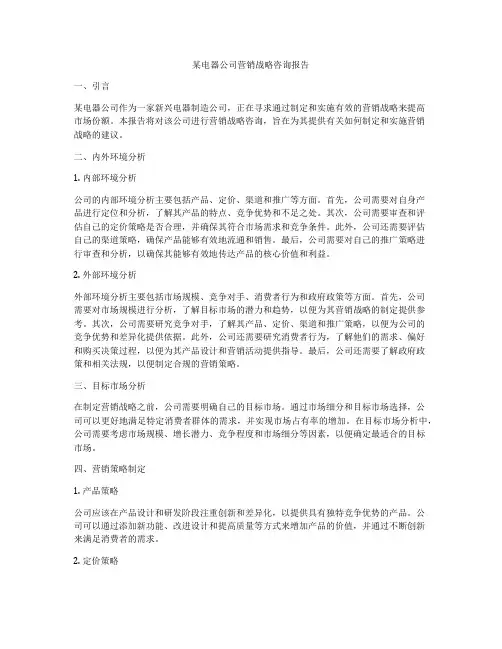 某电器公司营销战略咨询报告