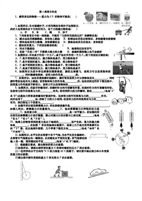 初二物理第4周周末作业(含答案)