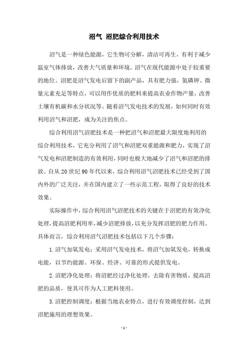 沼气 沼肥综合利用技术