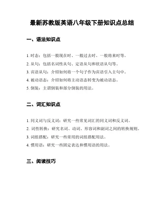 最新苏教版英语八年级下册知识点总结