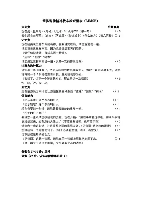 简易智能精神状态检查量表