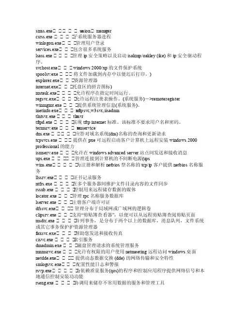 WindowsXP任务管理器内进程名详解