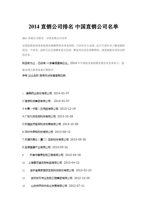 2014医药保健品直销公司排名