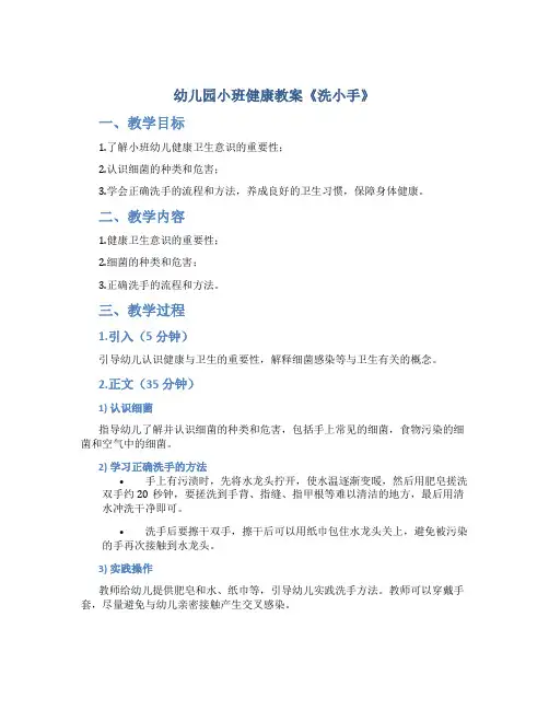 幼儿园小班健康教案《洗小手》